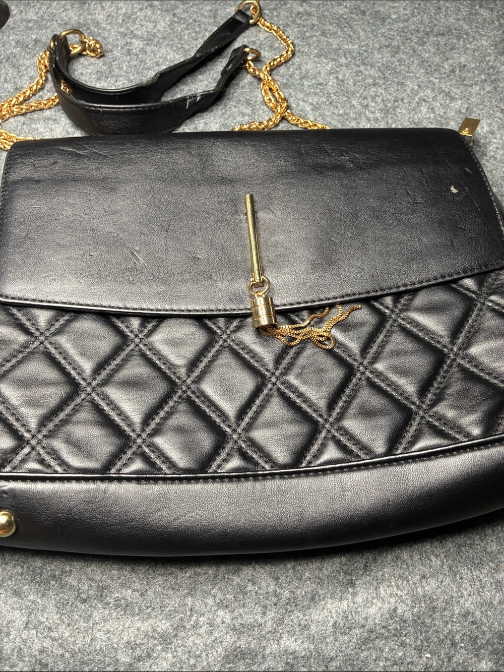 Black Quilted Shoulder Bag with Gold Chain Strap